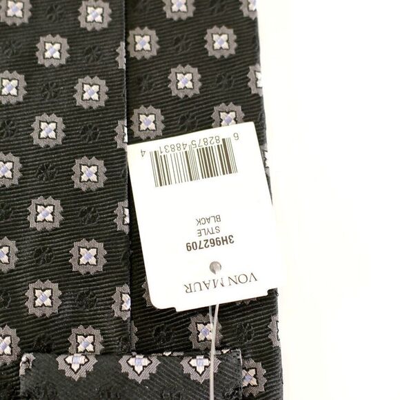 NWT Hart Schaffner Marx Black Floral Geometric Woven Silk Tie - Picture 5 of 7